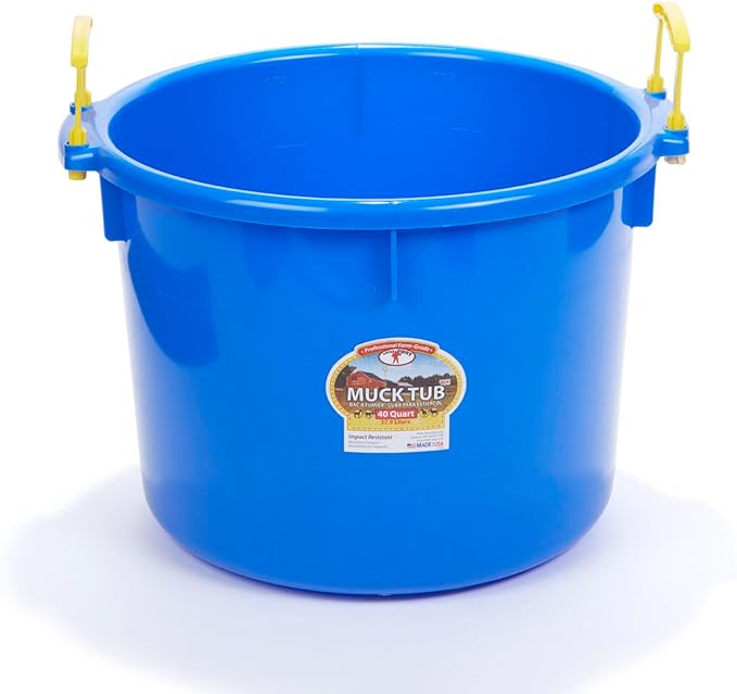 Little Giant® Plastic Muck Tub | Durable & Versatile Utility Bucket with Handles | Muck Bucket | Durable Handles | 40 Quart | Blue