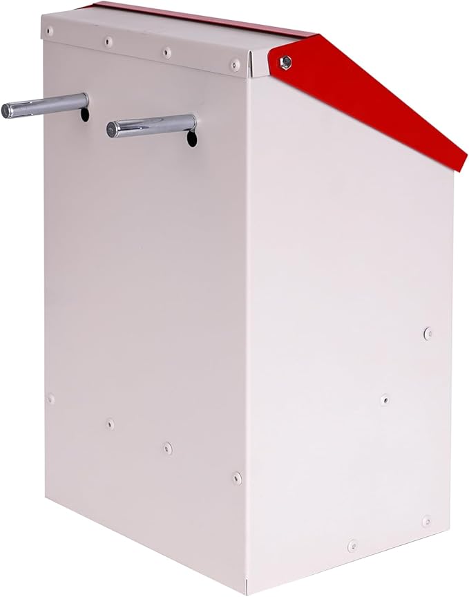 Galvanized Wall Mount Chicken Feeder No Waste Hanging Chicken Feeder with Lid Weatherproof Metal Automatic Poultry Feeder Trough Food Dispenser for Outside Coop (10 lbs)