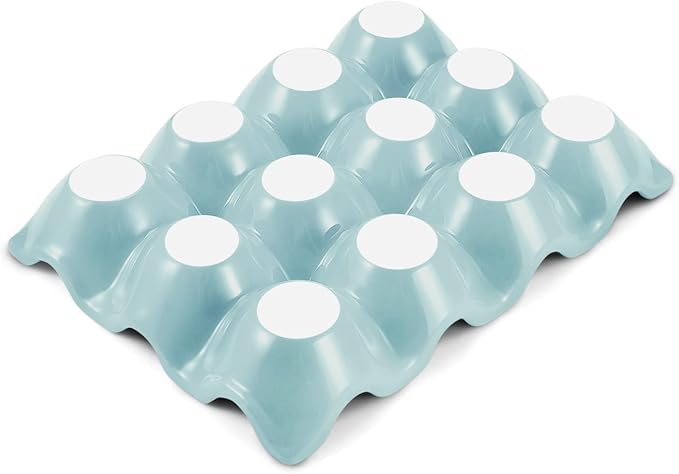 Flexzion Ceramic 12 Cups Egg Tray - Whole Dozen Porcelain Egg Holder Container Keeper Storage Organiser Decorative Serving Stand Serveware for Refrigerator Fridge Countertop Display Kitchen