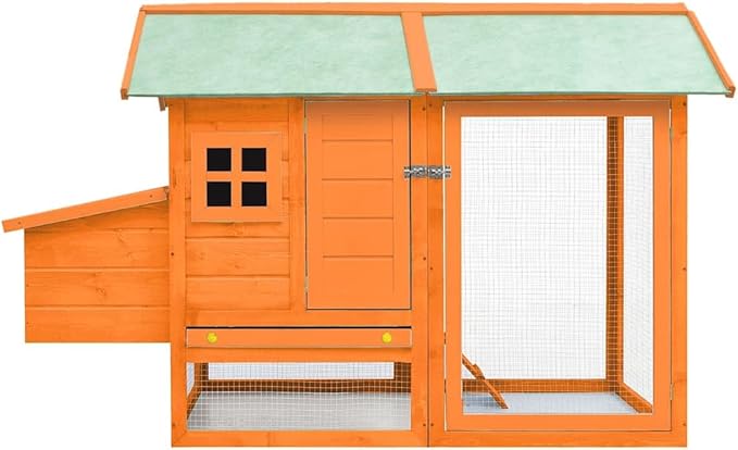 Brown Large Chicken Coop 61 x 67 x 43.3 in Solid Pine Fir Wood Weatherproof Outdoor Hen House with Non-Slip Ramp for Backyard Poultry