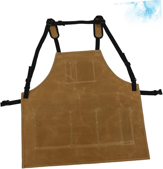 TOYANDONA Waterproof Heavy-Duty Waxed Canvas Garden Apron Tool Pockets Adjustable Cooking Apron for Men and Women Sturdy Oil-Proof Work Pinafore for Gardening and Woodworking
