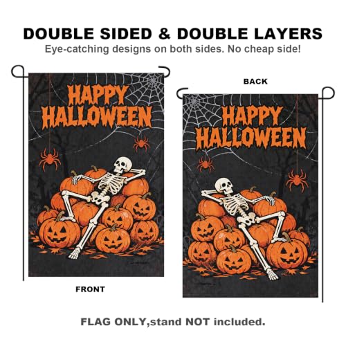 12 x 18 Inches Halloween Skeleton Garden Flag Decorations - Orange and Black, Burlap-Style Fabric - Image 3