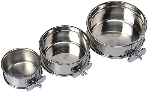 Pet Dog Stainless Steel Coop Cups with Clamp Holder - Detached Dog Cat Cage Kennel Hanging Bowl,Metal Food Water Feeder for Small Animal Ferret Rabbit (Small)