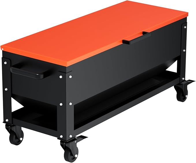 Heavy Duty Chicken Feeder 120 lbs Large Capacity, Metal Automatic Poultry Feeding Box with Waterproof Lid, Raised Standing Feeder with Wheels for Hens & Roosters, Portable & Easy to Move