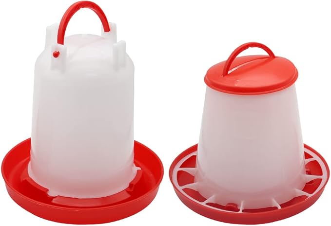 Chick Feeder and Waterer Kit, 1.5kg Chick Feeder and 1.5L Chick Waterer for Poultry Duck Quail Hanging Poultry Plastic Containers for Outdoor