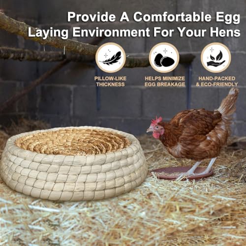 Chicken Nest for Chicken Coop, Handmade Woven Flat Base Straw - One Size, yellow, 2 Pack - Image 2