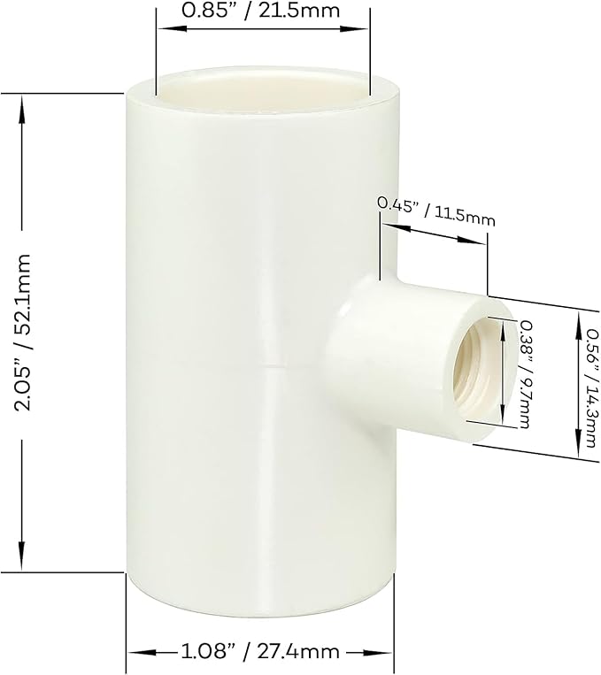 (12 Pack) Chicken Waterer PVC Tee Fittings For Threaded Poultry Watering Cups - Schedule 40 PVC 1/2 inch Slip X 1/2 inch Slip X 1/8 inch FPT