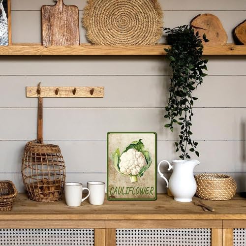 Vegetables Metal Sign Vintage Decor Cauliflower Sign Farm Wall Decor Sturdy Rust Waterproof Aluminum Signs for Outdoor Yard Garden Easy to Install 12x16inch