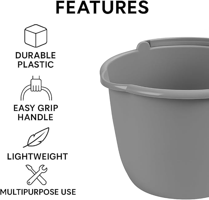 10 Qt. Spout Pail – Classic Titanium Plastic Utility Bucket with Comfortable Handle, Durable Multi-Purpose Pail for Household Cleaning & Storage