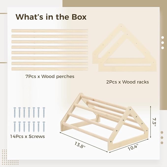 Wooden Chicken Roosting Bar, Multi-Tiered Perch for Chicks and Parrots, Natural Wood Jungle Gym Stand for Hens