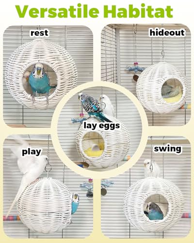 Chewproof Steel Frame Bird Nest for Cage, Washable Small Bed Hammock - S-Long Chain-white for Small Birds, Chew-resistant Steel Frame - Image 6