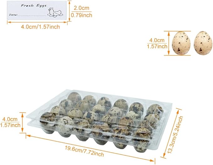 Quail Egg Cartons 60 Packs, Clear Eco-friendly Plastic Blank Egg Cartons with Free Labels, Holds up to 24 Quail Eggs Securely, Perfect for Family Pasture Farm Markets Display - Small