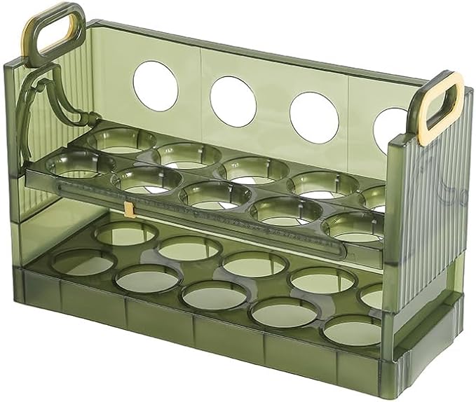 Two-layer Flip-up Egg Storage Container Holder for Refrigerator. 20-Egg Organizer Box with New Space-Saving Design. BPA-free.