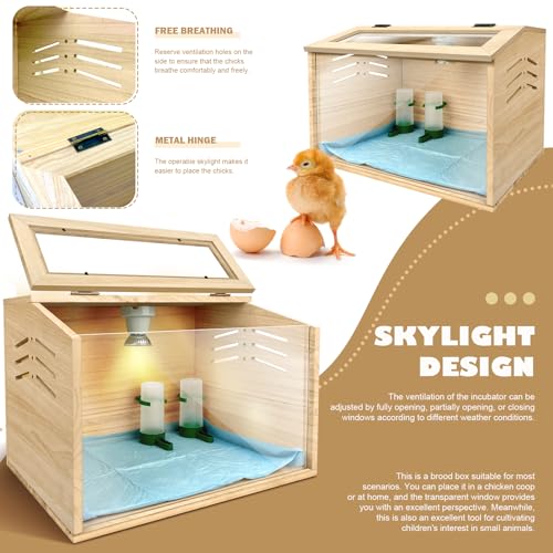 Chicken Brooder Box for Chicks & Quail with 3 Absorbent Pads - Beige, Wood, Feeder and Waterer - Image 5