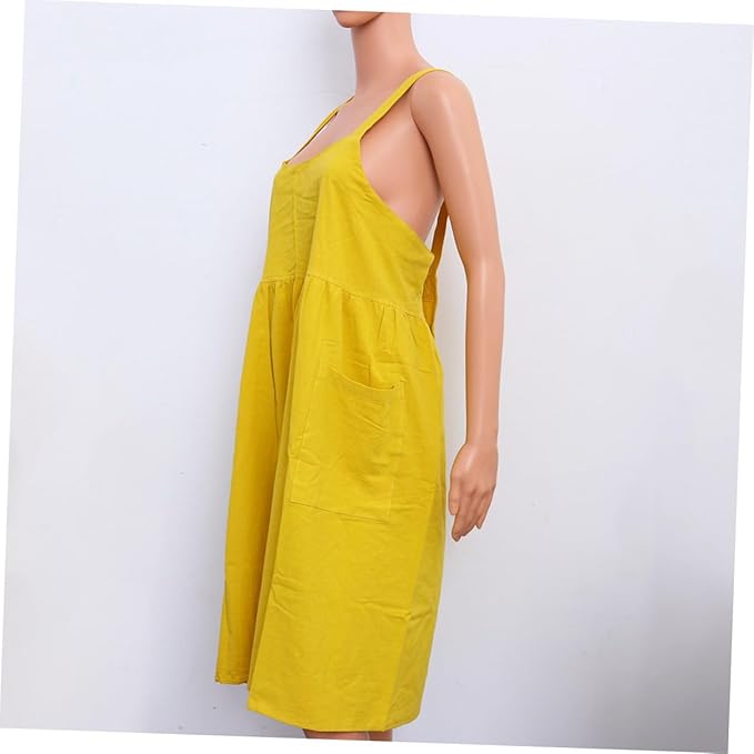 Ciieeo Cotton Linen Tall Waist Apron and Oilproof Kitchen Apron for Cooking and Gardening Stylish Yellow Design for Home and Flower Shop Use