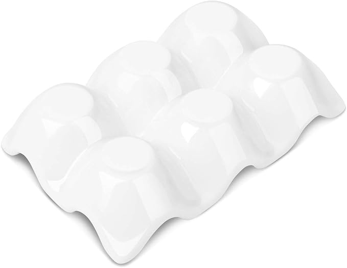Flexzion Porcelain Egg Crate - 6 Capacity Ceramic Tray, Half Dozen Holder, White Decorative Serving Dish and Storage Organizer, 2 Pack