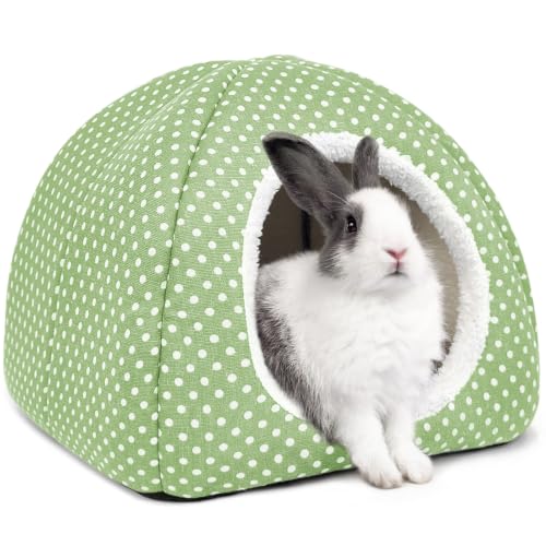 Rabbit Hideout Large Bunny Bed Washable Rabbit House - Green, Polyester by Tierecare