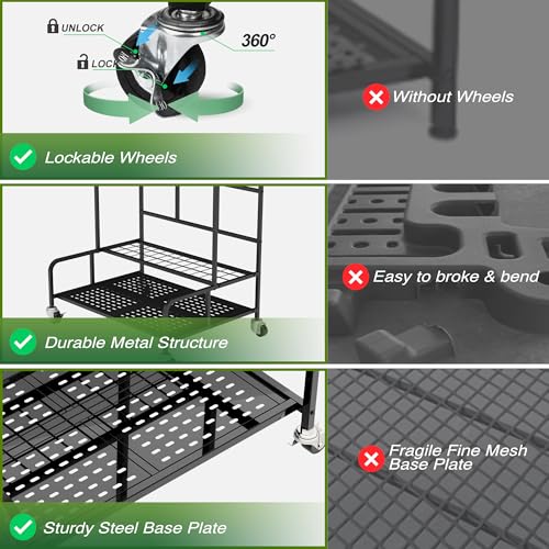 Garden Tool Organizer Rack with Wheels Up to 39 Tools - Black, Alloy Steel, Broom Holder & Garden Tool Rack for Shed - Image 5