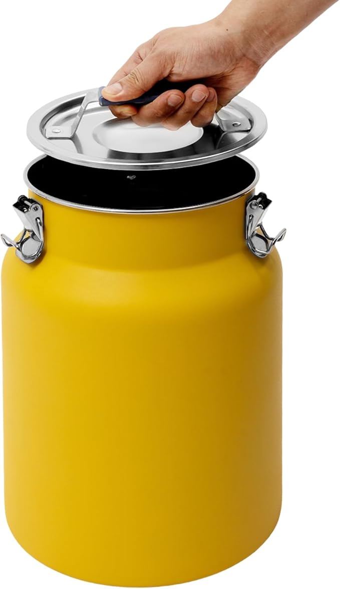 Sealed Rice Storage Container, 12L/3gal Stainless Steel Kitchen Food Storage Bin with Lids Locking Clamp, Airtight Canisters Container for Flour Rice Cereal Grain Coffee Bean (Yellow)