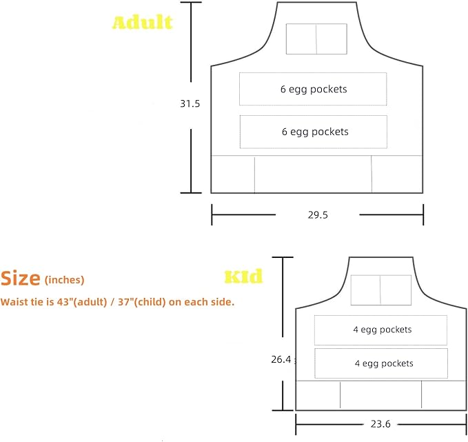 Full Egg Apron for Kid and Adult, Deep with Elastic Closure, Extra Pockets, Adjustable Strap, Egg Collect Gather Apron