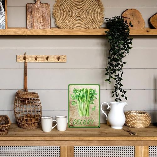 Vegetables Metal Sign Vintage Decor Celery Sign Farm Wall Decor Sturdy Rust Waterproof Aluminum Signs for Outdoor Yard Garden Easy to Install 5.5x8inch
