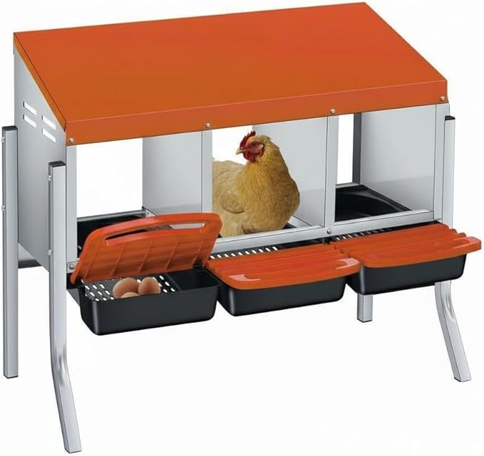 Chicken Nesting Box,Chicken Laying Boxes with 3 Compartment Metal Stainless Steel,Chickens Egg Laying Nest Boxes with Rollout Egg Collection,Chicken Brooder Box with Perch, Orage