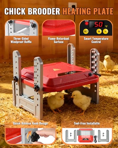 Chicken Brooder Plate, Smart Chick Heat Brooder Adjustable Temperature with LCD Display - 12.6"L x 3.2"W x 11.0"H, Red - Image 5