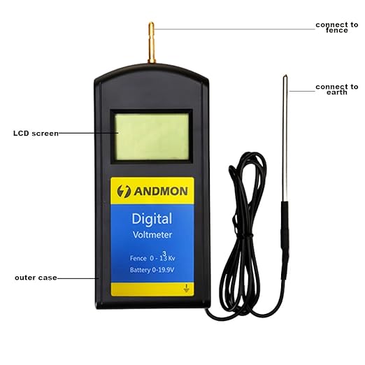 Andmon Electric Fence Tester Battery Testing Digital Electric Fence Voltage Tester Testing Range 250 to19900V LCD Voltage Detector Gardening Tools