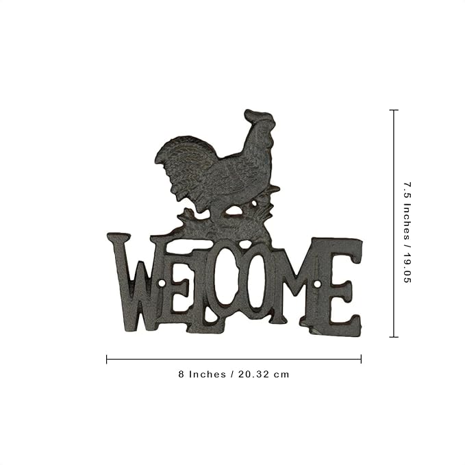 Treasure Gurus Cast Iron Welcome Rooster Sign Farmhouse Chicken Country Wall Art Rustic Front Door Porch Hen Home Decor