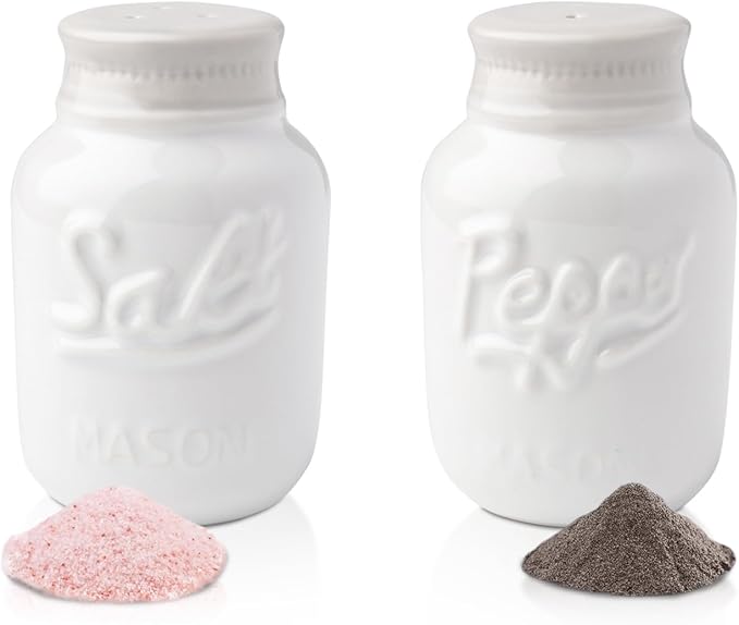 Comfify Mason Jar Salt & Pepper Shakers – Aqua White Ceramic – Rustic Shabby Chic Kitchen Decor