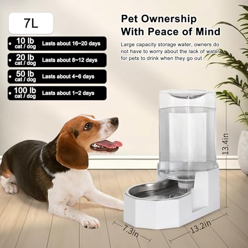 Sfozstra Dog Water Bowl Dispenser: 7L White Gravity Stainless Steel Bowl - 6L Without Filter, 6 liters - Image 3