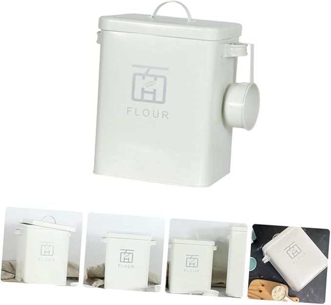 Household Rice Bucket Airtight Multi-function Flour Storage Container Iron Grain Bin for Kitchen Pantry Sealed Food Storage Box for Rice Soybeans and Cereals with Comfortable Grip