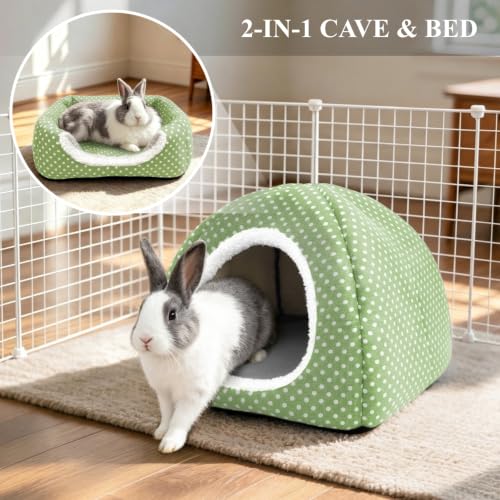 Rabbit Hideout Large Bunny Bed Washable Rabbit House - Green, Polyester - Image 3