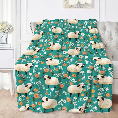 Cute Sheep Throw Blanket Sheep Gifts for Boys Girls 50"x40" - Flannel - Image 2