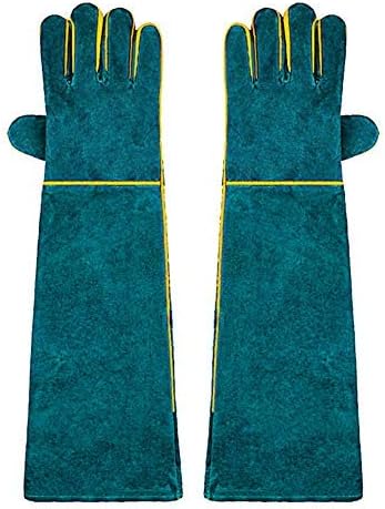 OMEM Animal Handling Gloves Full Leather Bite Proof Reptile Iguana Snake Lizard Scratch Resistant Protective Gloves Extra Long 23 Inch