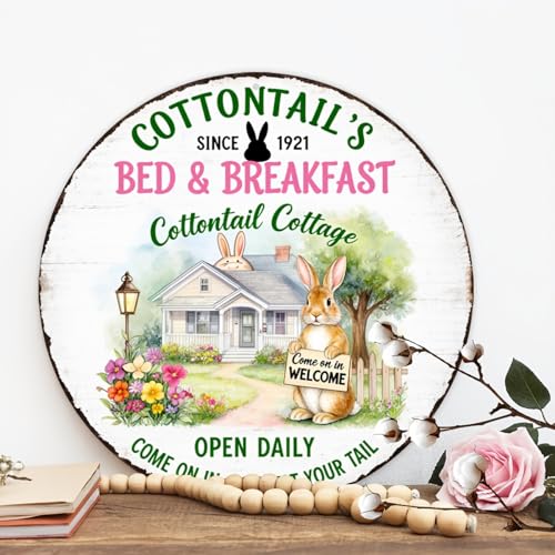 Cottontail's Bed & Breakfast Round Aluminum Metal Sign Retro Cottontail Cottage Bunny - 8x8 Inch - Image 5