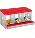 Nesting Boxes for Chickens, 3 Compartments, Nesting Boxes with 4 Dummy Eggs and 10 Dampproof Pets Mats, Red, Stainless Steel, Wall-Mountable & Roll Away Design