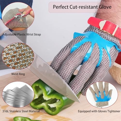 Cut Resistant Stainless Steel Metal Mesh Glove, Food Grade Chainmail Glove for Cutting, Butcher Gloves for Oyster Shucking Fish Filleting Food Processing, X-Small (Pack of 1)