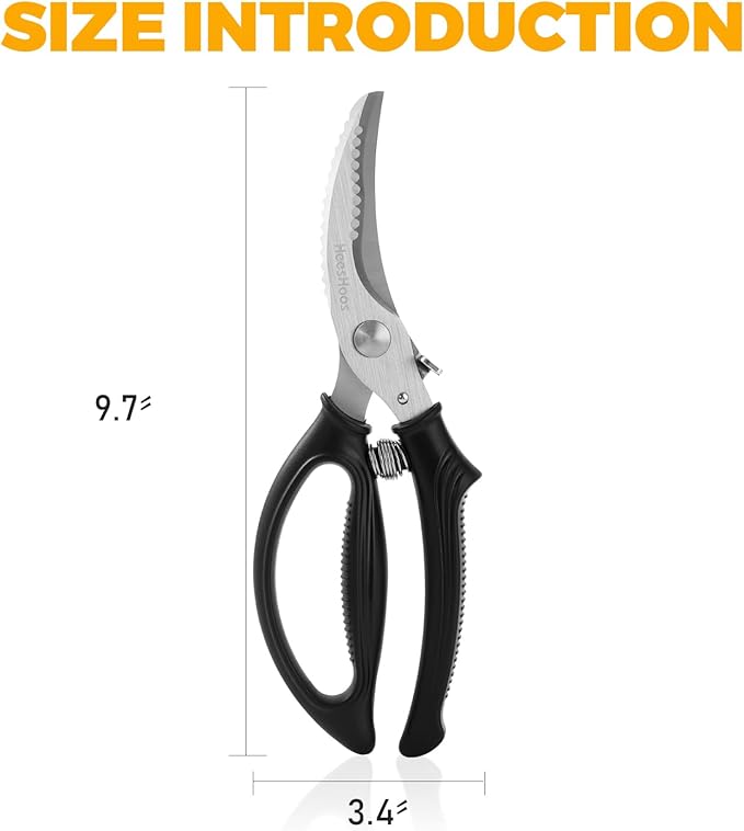 Poultry Shears, Heavy Duty Poultry Scissors & Chicken Shears for Easier Spatchcock, Cutting Chicken Bones, Meat, Turkey, Fish & Herbs. Spring-Loaded, Safety Lock & Dishwasher Safe