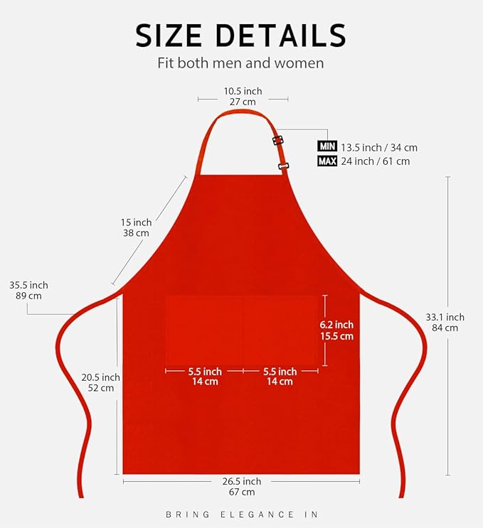 Syntus Adjustable Bib Apron with 2 Pockets Cooking Kitchen Aprons for Women Men Chef