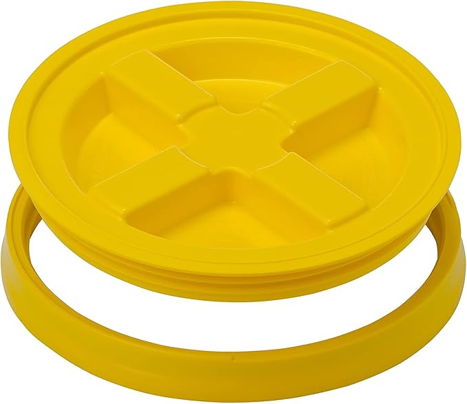House Naturals Large 6 Gallon Food Grade BPA Free Made in USA Plastic Bucket Pail with Yellow Screw On Double Gasket Air Tight Lid (Pack of 2)