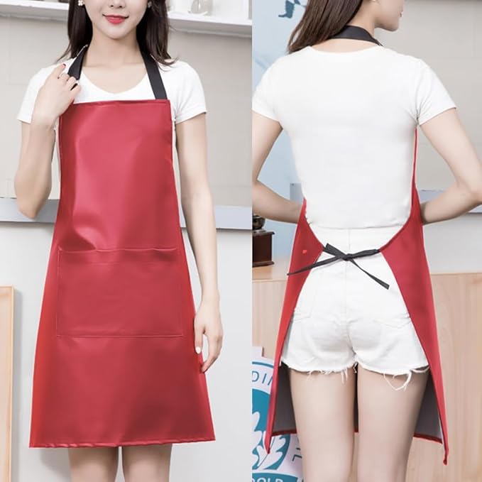 eywlwaar PU Waterproof Apron with One Big Pocket Adjustable Oil Proof Apron for Kitchen Dishwashing Cooking 29.92"x 26.77"