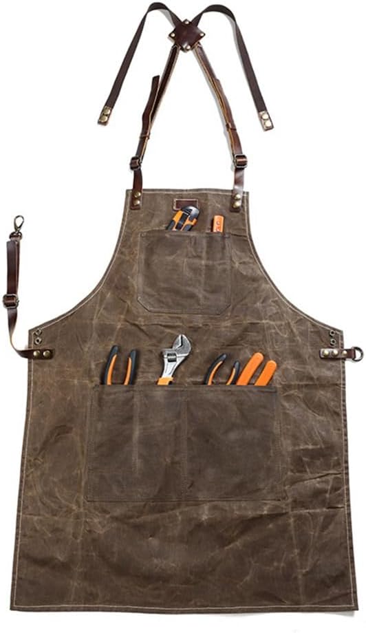 Midkit One Size Fits Utility Apron Adjustable Cross-Back Straps Multi-Use Portable Waxed Canvas Aprons With 5 Tool Pockets