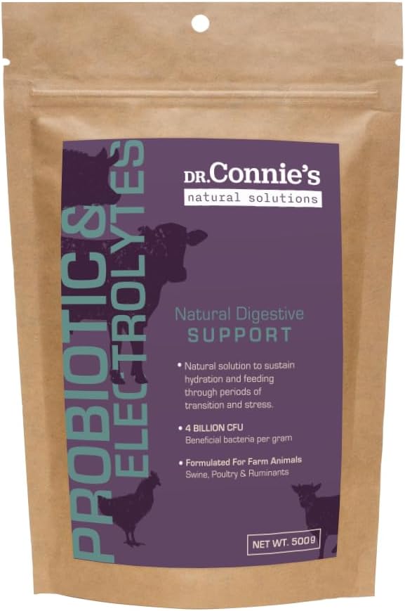 Dr. Connie's Probiotic + Electrolyte Powder for Chickens, Ducks, Goats, Poultry & Livestock | Natural Gut & Hydration Support | Veterinarian Formulated