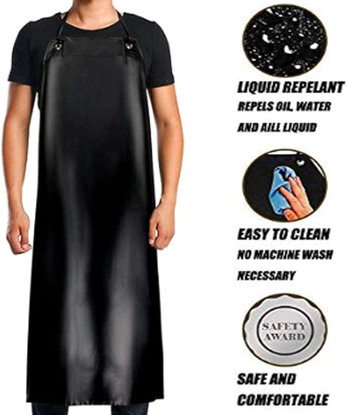 K Y KANGYUN Waterproof Rubber Vinyl Apron Black - 43Hx29W Inch Adjustable Long Black Lightweight