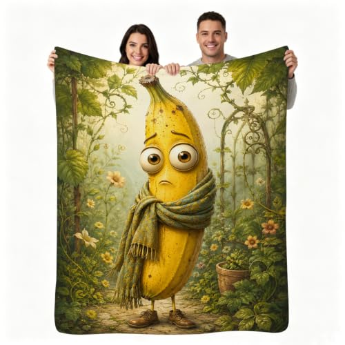 Funny Banana Throw Blanket, Whimsical Garden Design 50×60 - 50"x60", Banana Character, Polyester by VPIHOLK