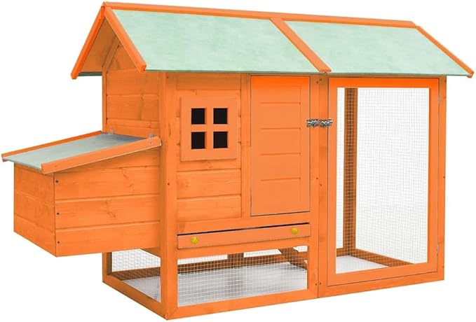 Brown Large Chicken Coop 61 x 67 x 43.3 in Solid Pine Fir Wood Weatherproof Outdoor Hen House with Non-Slip Ramp for Backyard Poultry