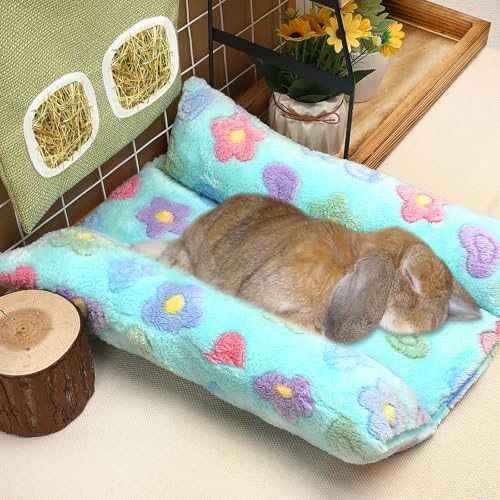 PETKNOWS Bunny Beds,15.75" × 13.78" Padded Concave Nest for Small Pets - Large, Blue, Flannel - Image 5