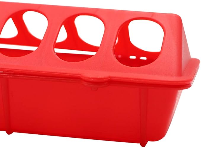 Flip Top Poultry Feeder Trough Small Chick Feeder Plastic Chicken Feeder No Waste Spill Proof for Birds Small Poultry (Red)