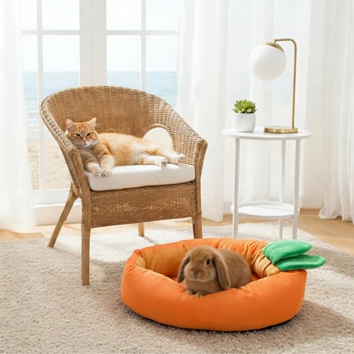 Hiceeden Carrot Bunny Bed, 24" × 12" Rabbit Bed with Removable Cushion - Medium to Large, Orange, Polyester - Image 6